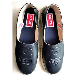 Kenzo Slip On Espadrilles aus Leder Schwarz
