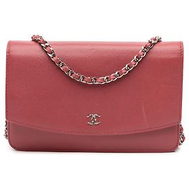 Portafoglio Chanel Rosso CC Caviar Sevruga con Catena