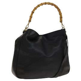 Borsa a mano in pelle Gucci Bamboo 2way Nera Oro 001 1781 1577 Auth 140641