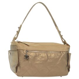 Borsa a Spalla CHANEL Paris Biarritz in Tela Rivestita Beige Argento CC Auth bs29354