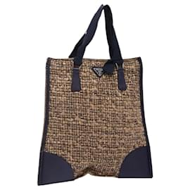 PRADA Borsa a Mano Tweed Beige Argento Auth bs29049 - Prada