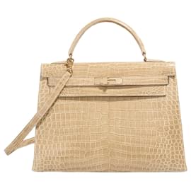 Borsa HERMES Kelly 32 in Pelle Esotica Beige - 102891 - Hermès