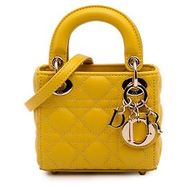 Dior Amarillo Micro Piel de Cordero Cannage Lady Dior