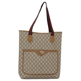 Borsa tote in PVC beige e oro della linea Sherry GG Plus Supreme di GUCCI Auth BA5355