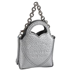 TIFFANY&Co. Return To Micro Tote Charm Leather Silver Auth 141171M - Autre Marque