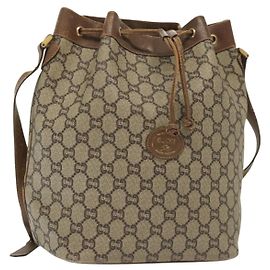 Borsa a Spalla GUCCI GG Plus Supreme in Pelle PVC Beige Oro Auth bs29350