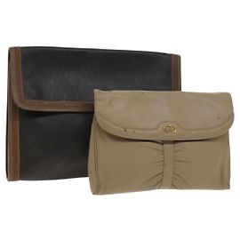 Borsa a mano in tela a nido d'ape Christian Dior in pelle 2 pezzi Beige Nero Auth BA5589