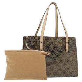 Borsa Tote Gancini in vinile marrone Auth BA5292 di Salvatore Ferragamo