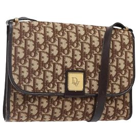 Bolsa de ombro em lona Trotter Christian Dior marrom ouro Auth yk19433