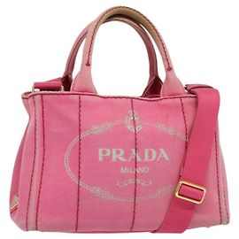 PRADA Borsa Canapa PM in Tela 2way Rosa Oro Auth ep10705