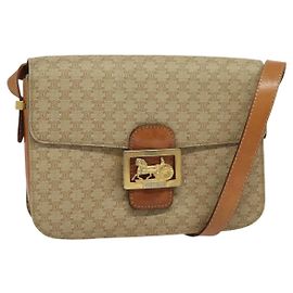 Céline Borsa a Spalla in Tela Macadam CELINE PVC Beige Oro Auth 142119
