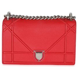 Pequena bolsa Diorama em couro de bezerro granulado vermelho Christian Dior