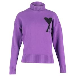 Rollkragenpullover Ami de Coeur aus lila Merinowolle