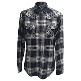 Camicia a maniche lunghe a quadri dorati Dolce & Gabbana in cotone blu navy