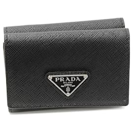 Prada Saffiano Triangle Compact Wallet Leather Wallet