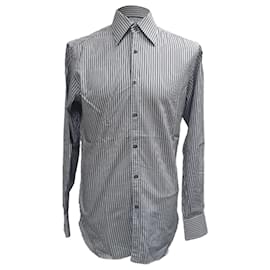 Camicia a righe con bottoni a maniche lunghe Gucci in cotone blu navy