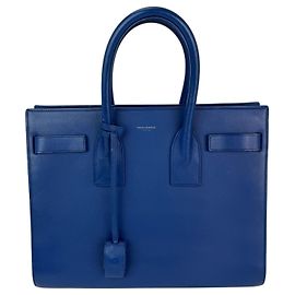 Borsa a mano in pelle blu Saint Laurent Sac De Jour