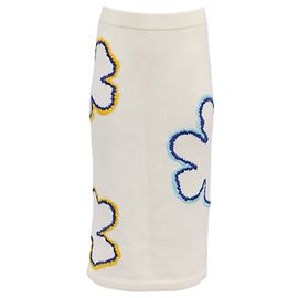 Falda midi bordada Carolina Herrera en lana ecru