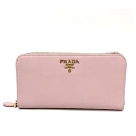 Cartera larga de cuero Saffiano rosa Prada