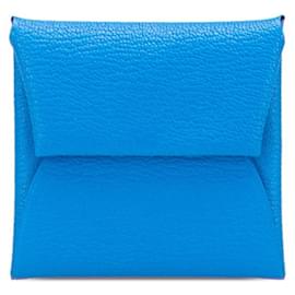 Porte-monnaie Bastia Hermès en cuir chèvre bleu