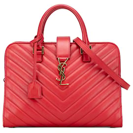 Borsa cabas Monogram in vitello rosso Saint Laurent