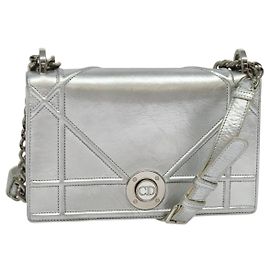 Christian Dior Borsa a Spalla Chain Diorama in Pelle Argento Auth BA5163