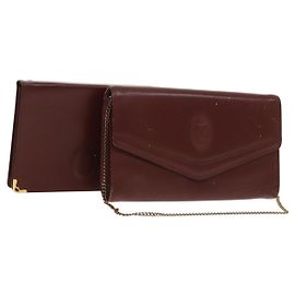 CARTIER Bolsa de Corrente Must Line Couro 2Set Bordeaux Auth ac3876