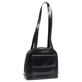 Borsa a spalla GUCCI Bamboo in pelle verniciata nera e oro Auth gh652