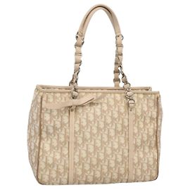 Borsa tote romantica in tela Trotter Christian Dior PVC beige argento autentica 142190