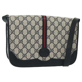 Borsa a Spalla Gucci GG Supreme Sherry Line PVC Blu Navy Oro 001 113 0551 Auth SW1462