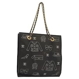 CHANEL Sac Tote Chaîne Toile Noir Or CC Auth 142312