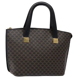 Céline CELINE Macadam Canvas Handtasche aus PVC-Leder in Schwarz und Gold Auth 142120