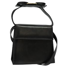 Borsa a Spalla Gancini in Pelle Nera e Oro Salvatore Ferragamo Auth bs29246