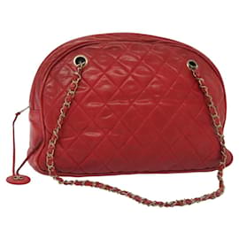 CHANEL Borsa a Spalla Matelassé in Pelle di Agnello Rossa Oro CC Auth bs29076