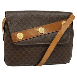Céline Borsa a Spalla in Tela Macadam CELINE in Pelle PVC Marrone Oro Auth 140473