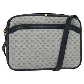 Gucci Borsa a Spalla Micro GG Supreme PVC Navy Gold 001 256 1308 Auth ep10887