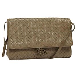 Bolso de Hombro de Cuero Beige Dorado INTRECCIATO de BOTTEGA VENETA Auth bs29313
