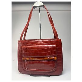 Borsa in pelle lucida con stampa coccodrillo vintage Givenchy marrone