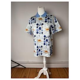 Polo de algodón vintage Dior Floral Azul Blanco L