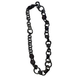 Bottega Veneta Collana in Argento Brunito con Intreccio Pelle