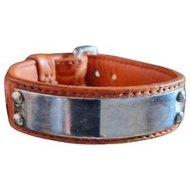 Bottega Veneta Bracciale Pelle Intrecciata  con Piastra Metallo