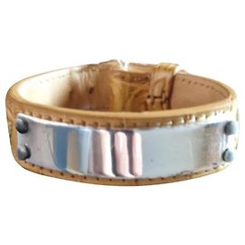 Bottega Veneta Bracciale Pelle Intrecciata con Piastra Metallo