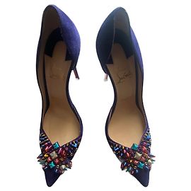 Décolleté Christian Louboutin con Borchie Multicolori Camoscio Viola 39