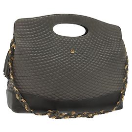 BALLY Borsa a Mano Trapuntata in Pelle 2 in 1 Grigio Oro Auth bs29340