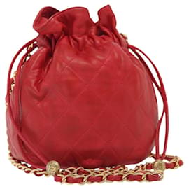 CHANEL Borsa a Spalla Matelassé in Pelle Rossa con Catena Dorata CC Auth 142310