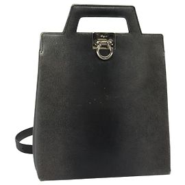 Mochila de cuero Gancini Salvatore Ferragamo 2 en 1 Gris Plata Auth 140161
