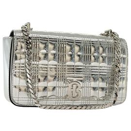 BURBERRY Ketten-Schultertasche Emaille Silber Auth 140195