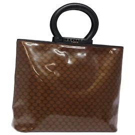 Céline Borsa a mano in tela Macadam CELINE Smalto Marrone Oro Auth 142207