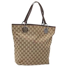 Borsa Tote in Tela GG Gucci Beige Argento 120836 Auth BA5201