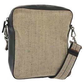 Sac à épaule PRADA en toile cuir beige noir argent authentique bs29206